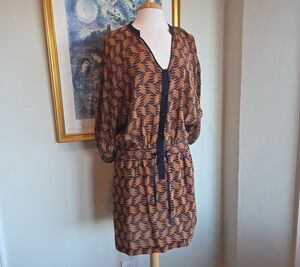 💙leifsdottir Rust and Navy Printed Tie-Waist Mini Dress